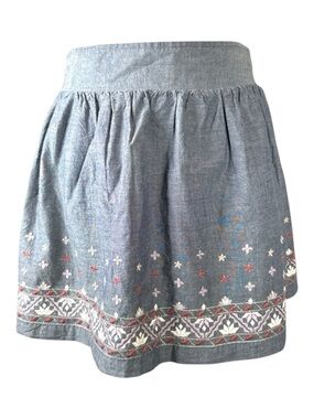 AMERICAN EAGLE OUTFITTERS Blue Chambray Embroidered Mini Skirt, Size M.
